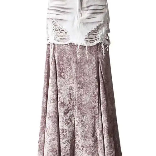 Load image into Gallery viewer, Velvet Denim T-shirt Half-body Skirt Two Pieces Suit New Slash Neck Long Sleeve Women Fashion Spring Autumn 2025 7AB6039
