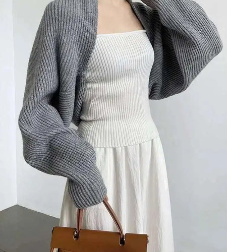 Elegant Gray Knitting Cardigan Sweater Loose Fit V-Neck Long Sleeve Women New Fashion Tide Autumn Winter 2025 1DF2337
