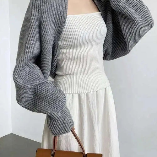 Load image into Gallery viewer, Elegant Gray Knitting Cardigan Sweater Loose Fit V-Neck Long Sleeve Women New Fashion Tide Autumn Winter 2025 1DF2337
