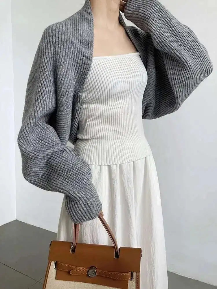 Elegant Gray Knitting Cardigan Sweater Loose Fit V-Neck Long Sleeve Women New Fashion Tide Autumn Winter 2025 1DF2337