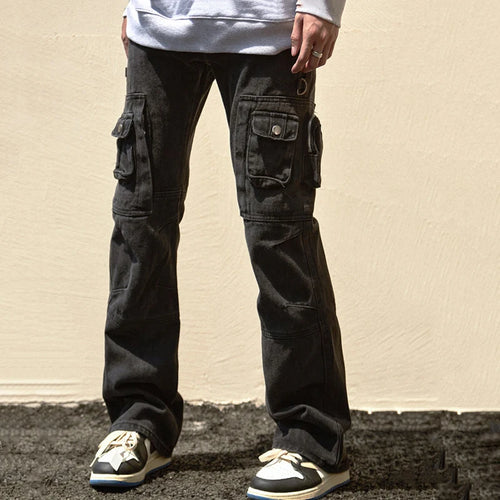 Load image into Gallery viewer, Men&#39;s Cargo Jeans New Fashion Multi Pockets Design Distressed Personaility Trendy Straight Leg Niche Male Bottoms 9W1931
