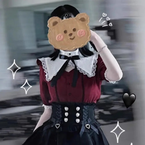 Load image into Gallery viewer, Japanese Kawaii Lolita Shirt Women Y2k Aesthetic Lace Patchwork Bandage Blouse Harajuku Sweet Cute Ruffle Bow Tops Blusas Cute
