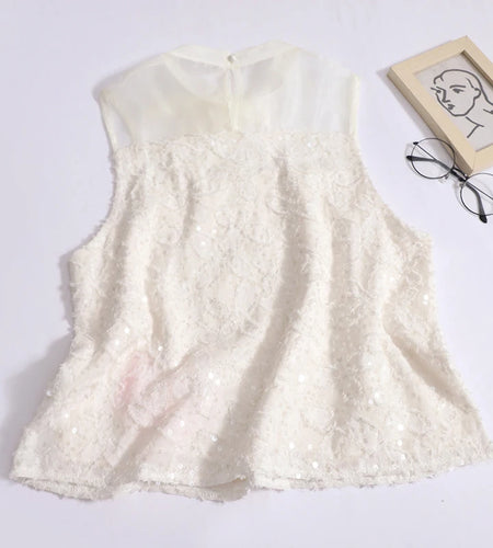 French Summer Women Beige Bow Bandage Vest Black Patchwork Sequin Sexy Club Off Shoulder Tank Tops Vintage Fashion Clothes Trend