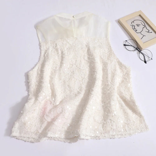 Load image into Gallery viewer, French Summer Women Beige Bow Bandage Vest Black Patchwork Sequin Sexy Club Off Shoulder Tank Tops Vintage Fashion Clothes Trend
