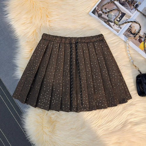 Load image into Gallery viewer, French Vintage Women Brown Sequin Elegant High Waist Versatile Short Skirt 2024 Autumn Winter Grey Pleated Half Mini Skirt Trend
