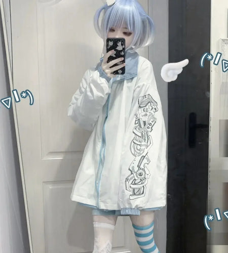 2024 Ropa Mujer Streetwear Jackets for Women Zipper Print Long Sleeve Oversized Outwear Y2k Tops Casual Fashion Japanese Coats