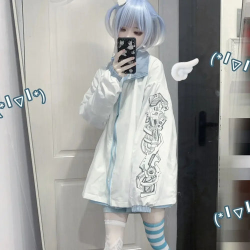 Load image into Gallery viewer, 2024 Ropa Mujer Streetwear Jackets for Women Zipper Print Long Sleeve Oversized Outwear Y2k Tops Casual Fashion Japanese Coats
