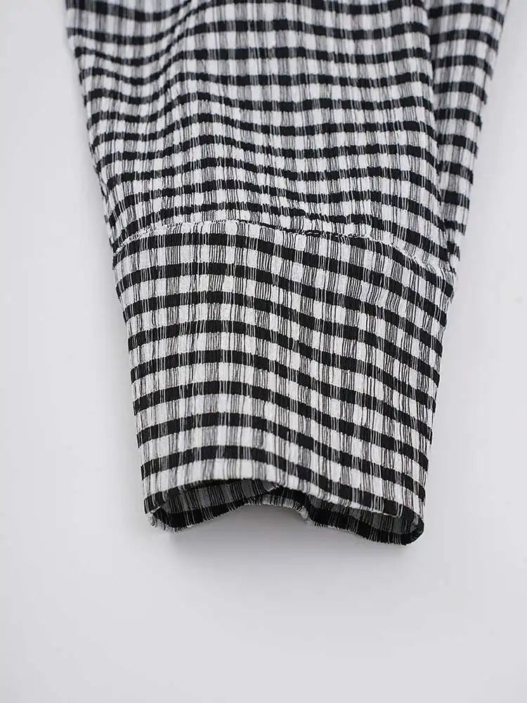 Women Black Plaid Vintage Big Size Irregular Blouse New Lapel Long Sleeve Shirt Fashion Tide Spring Autumn 2025 CPG2243