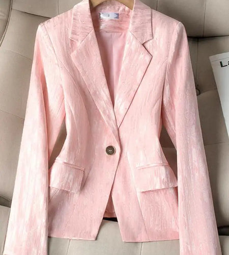 Women Black Beige Long Sleeve Slim Blazer Coat Pink Temperament Fashion 2024 New Spring Autumn Ladies Office Single Button Tops