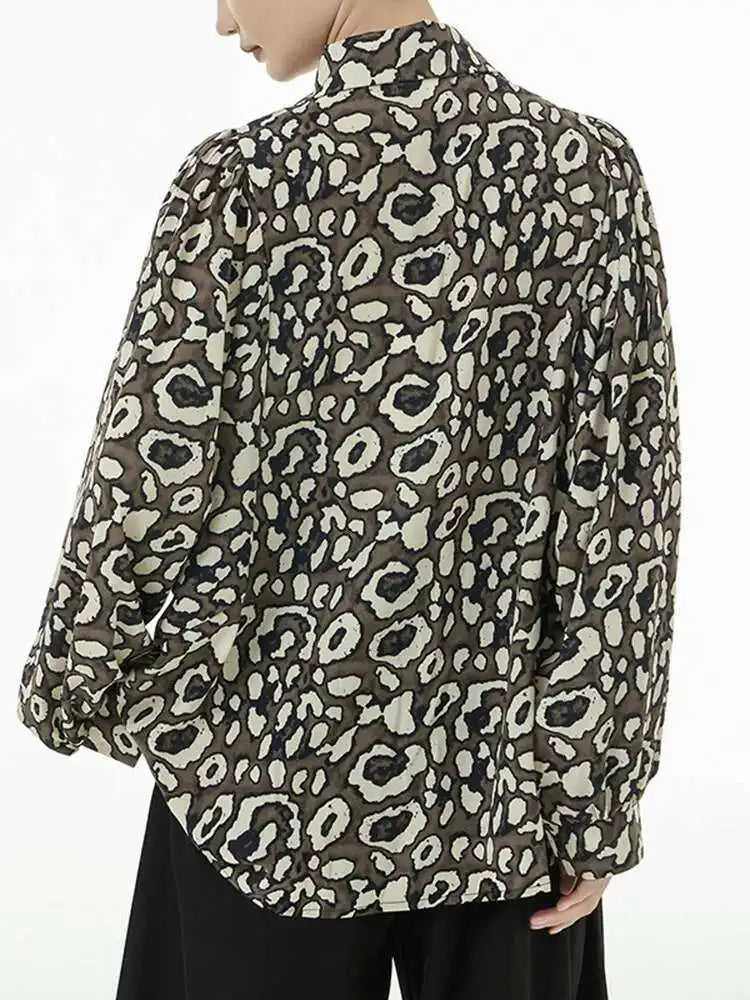 Women Black Big Size Leopard Print Blouse New Lapel Long Sleeve Loose Fit Shirt Fashion Tide Spring Autumn 2025 1DF5143
