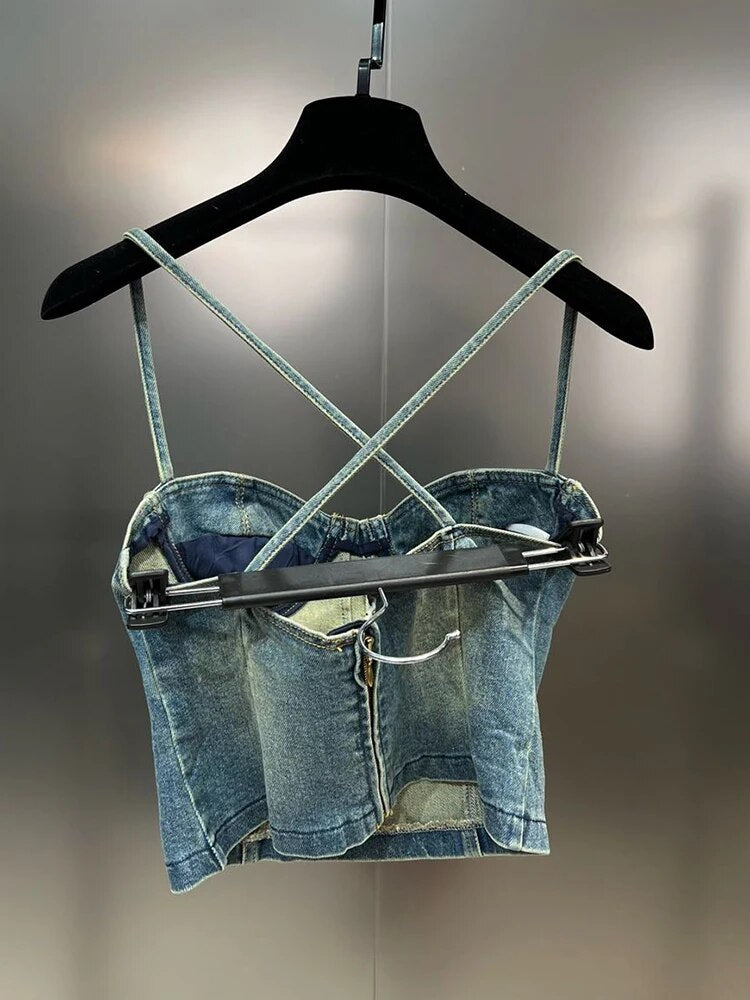 Casual Denim Vests For Women Square Collar Sleeveless Tunic Slimming Sexy Summer Tank Tops Female Fashion Clothing