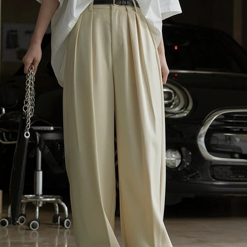 Load image into Gallery viewer, High Waist Apricot Pleated Brief Long Wide Leg Elegant Pants New Trousers Women Fashion Tide Spring Autumn 2025 1DH5260
