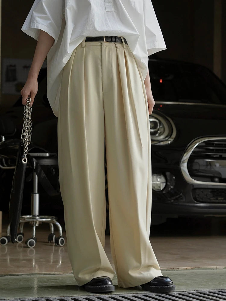 High Waist Apricot Pleated Brief Long Wide Leg Elegant Pants New Trousers Women Fashion Tide Spring Autumn 2025 1DH5260
