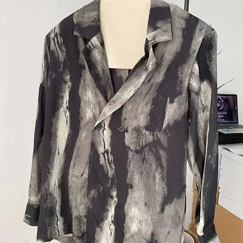 Load image into Gallery viewer, Women Black Tie Dye Should Padded Big Size Blouse New Lapel Long Sleeve Loose Fit Shirt Fashion Spring Autumn 2025 1DF0348
