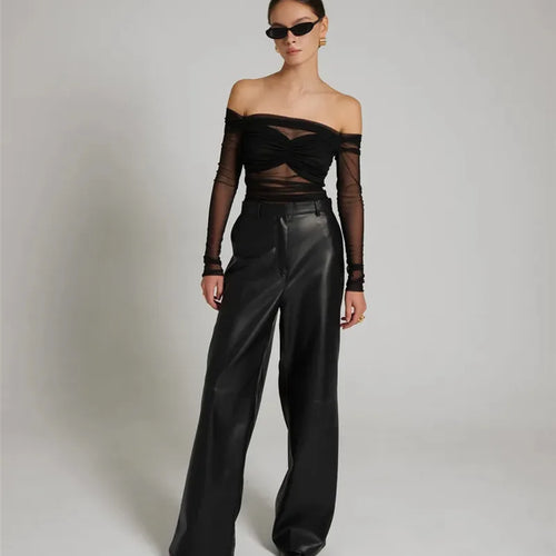 Load image into Gallery viewer, Summer Mesh Off-shoulder T-shirt Women Fashion Pleated Bust Backless Tees Tops Female Elegant Strapless See Through Top
