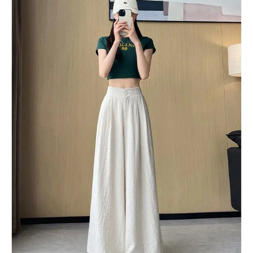 Load image into Gallery viewer, Women Clothes 2024 Spring Summer Fashion Black Beige Wide Leg Long Pants High Waist Streetwear Loose Khaki Straight Trousers New
