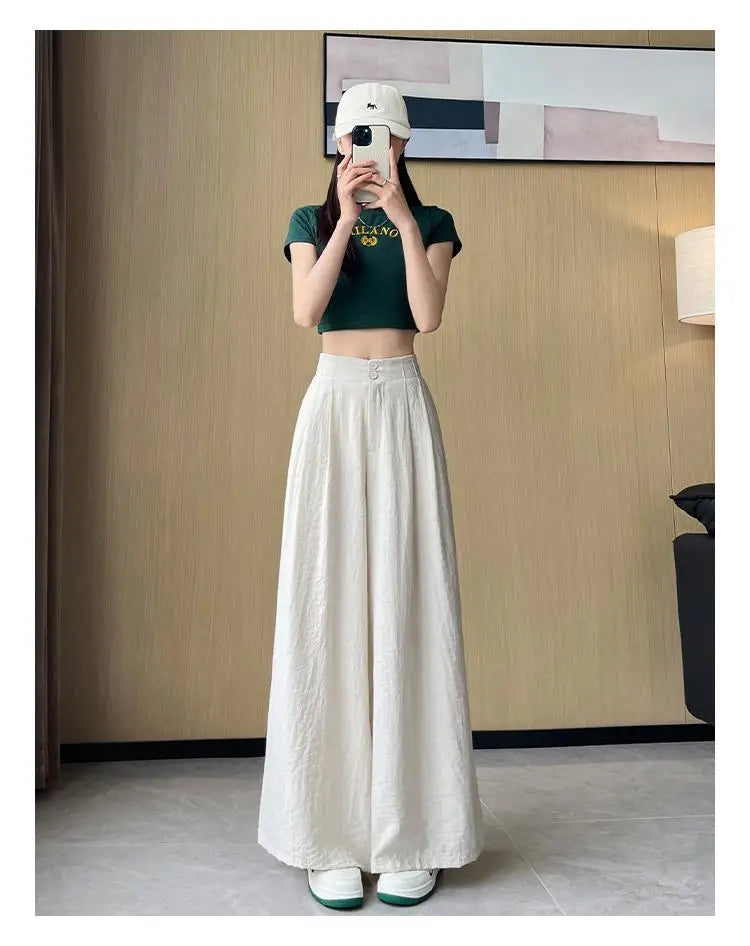 Women Clothes 2024 Spring Summer Fashion Black Beige Wide Leg Long Pants High Waist Streetwear Loose Khaki Straight Trousers New