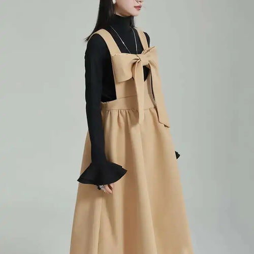 Load image into Gallery viewer, Women Gray Bow Bandage Spliced Long Elegant Woolen Dress New Sleeveless Loose Fit Fashion Tide Autumn Winter 2025 1DF3527
