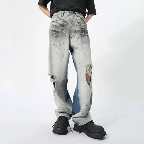 Load image into Gallery viewer, Men&#39;s Denim Pants High Street Paint Dotted Double Sided Perforated Heavy Industry Male Jeans Summer Fashion 9C5739
