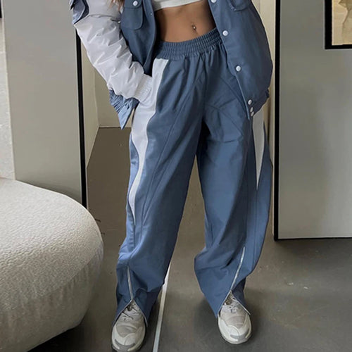 Load image into Gallery viewer, Streetwear Stripe Stitched Baggy Trousers Zipper Straight Leg Harajuku Tech Women Pants Sweatpants Hip Hop Clothing
