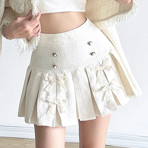 Load image into Gallery viewer, Korean Fashion Party Pleated Skirt Women Buttons Bow Coquette Clothes Harajuku Mini Skirt Elegant High Waisted Bottom
