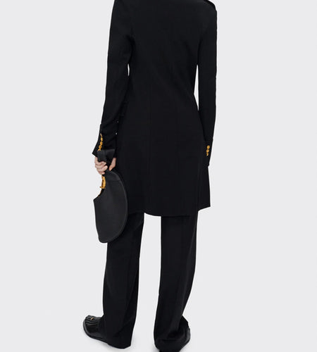 Solid Slimming Spliced Double Breasted Jackets for Women Lapel Long Sleeves Split Patchwork Pockets Jacket Female