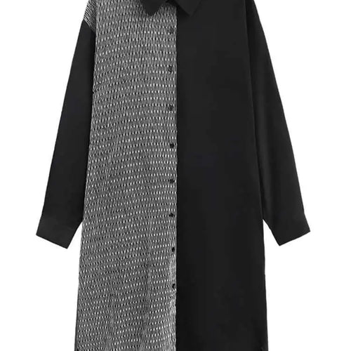 Load image into Gallery viewer, Women Black Color-block Big Size Midi Shirt Dress New Lapel Long Sleeve Loose Fit Fashion Tide Spring Autumn 2025 1DH2095

