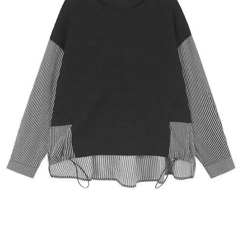 Load image into Gallery viewer, Blue Knitting Striped Irregular Sweatshirt New Round Neck Long Sleeve Women Big Size Fashion Spring Autumn 2025 1DH8043
