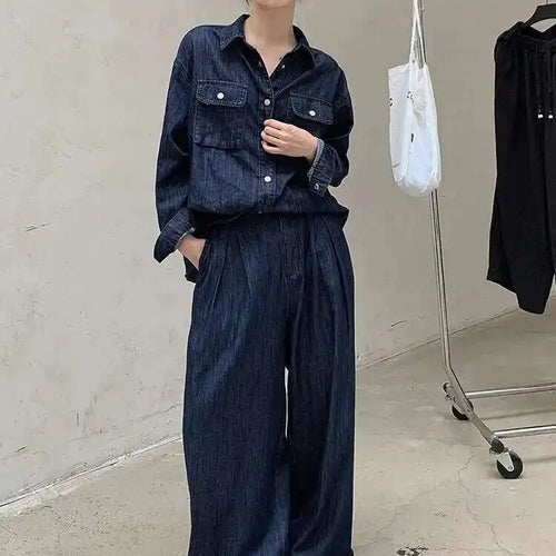 Load image into Gallery viewer, High Waist Wide Blue Denim Pleated Long Casual Leg Jeans New Women Trousers Fashion Tide Spring Autumn 2025 1DH8349
