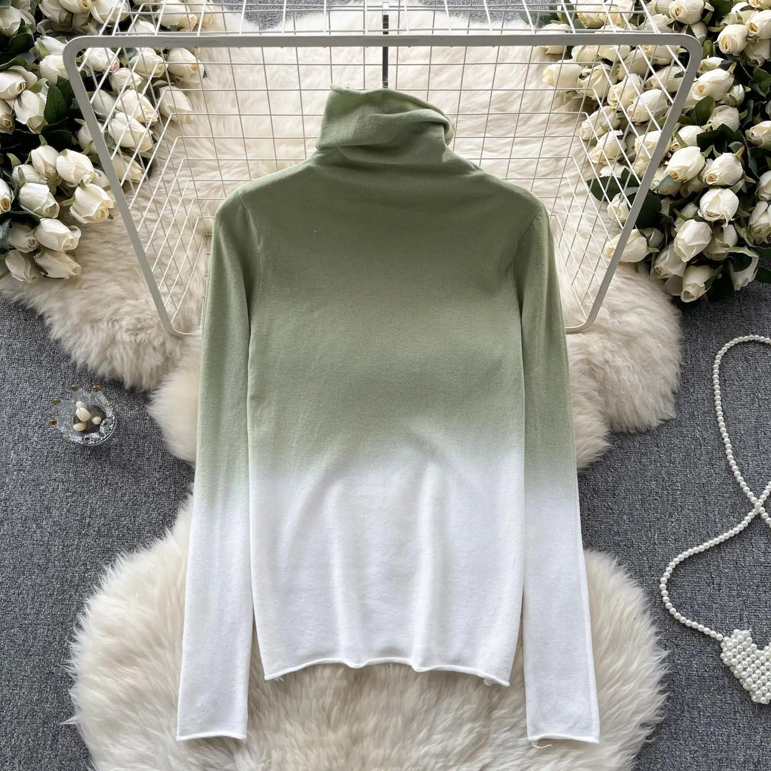 Women Vintage Elegant Long Sleeved Gradual Knitted Sweater Female Autumn New Turtleneck Slim Pullover Tops Fashion Versatile Y2k
