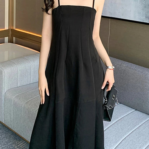 Load image into Gallery viewer, Korean Style Black Ruffles Strapless Dress Slim Waist Split Solid Color Sleeveless Female Dresses Elegant Evening Dresses
