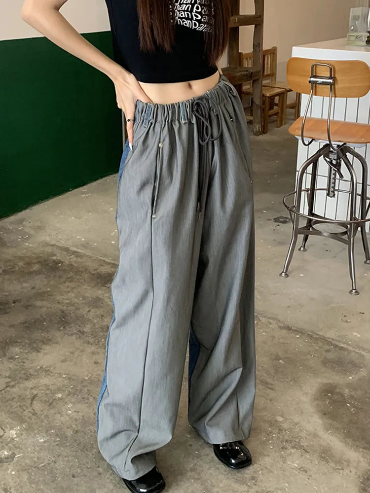 Fashion Loose Wide Leg Pants For Women High Waist Ruched Bandage Solid Minimalist Trousers Female Spring Clothing