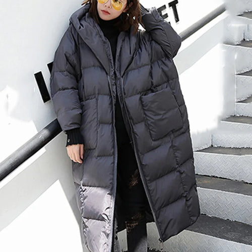 Load image into Gallery viewer, Big Size Long Hooded Cotton-padded Coat Long Sleeve Loose Fit Women Parkas Fashion Tide New Autumn Winter 2025 JD1210
