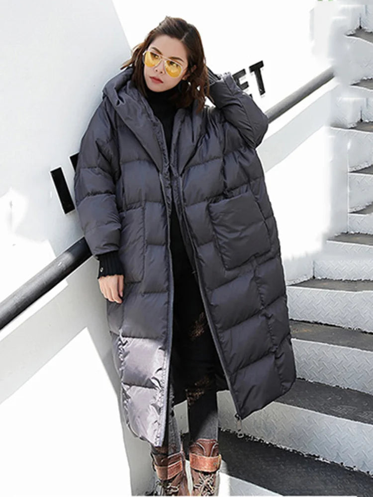 Big Size Long Hooded Cotton-padded Coat Long Sleeve Loose Fit Women Parkas Fashion Tide New Autumn Winter 2025 JD1210