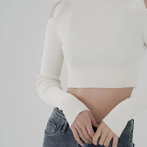 Load image into Gallery viewer, Off Shoulder Knitting Sweaters For Women Round Neck Long Sleeve Slimming Solid Sexy Sweater Female Fashion Clothing
