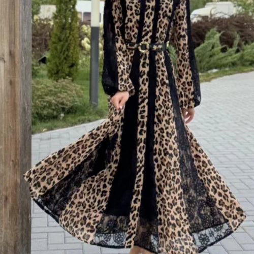 Load image into Gallery viewer, Leopard Printing Vintage Dresses For Women Lapel Long Sleeve High Waist Casual Loose Dress Female Fashion Female Fashion New
