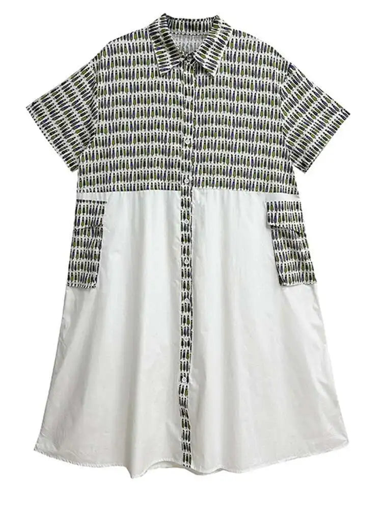 Women Black Printed Color-block Big Size Shirt Dress New Laple Short Sleeve Fashion Tide Spring Summer 2025 1DH6081