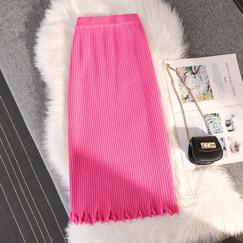 Load image into Gallery viewer, Casual Knitted Midi Pencil Skirt Y2k Women Autumn Winter Elastic High Waist  A-line Split Straight Skirts Female Streetwear
