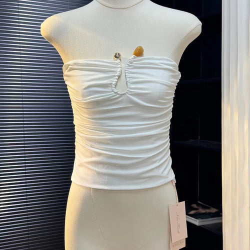 Load image into Gallery viewer, Solid Spliced Folds Slimming Vests For Women Strapless Sleeveless Tunic Temperament Vests Female Fashion Style New
