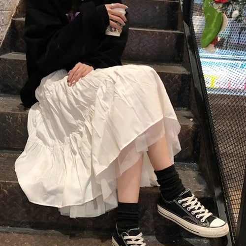 Load image into Gallery viewer, Long Tulle Midi Skirts Womens 2024 Autumn Elastic High Waist Mesh Tutu Pleated Skirts Female Black White Long Skirt Streetwear
