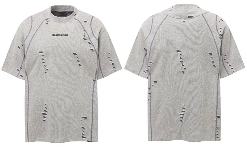 Hip Hop T-Shirt Grunge Y2K Streetwear Ripped Holes Punk Gothic Urban Tshirt Men Harajuku Casual Baggy Short Sleeve Summer Top