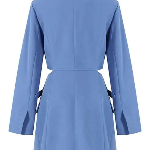 Load image into Gallery viewer, Women Blue Cross Buckle Hollow Out Blazer Dress New Lapel Long Sleeve Loose Fit Fashion Tide Spring Autumn 2025 1DE3323
