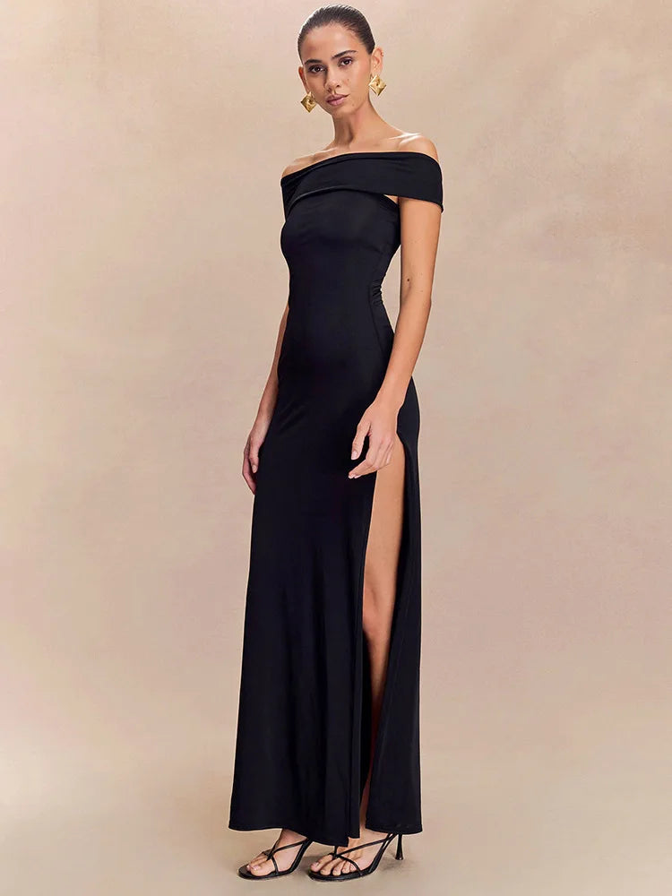 Off-shoulder Strapless Sexy Maxi Dress Women Gown Fashion  Sleeveless Backless High Waist Split Club Party Long Dress