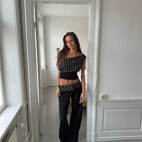 Load image into Gallery viewer, Backless Polka Dot Crop Tops Women Vest Fashion Summer New Oblique Shoulder Sleeveless Tank Tops Pullovers Female
