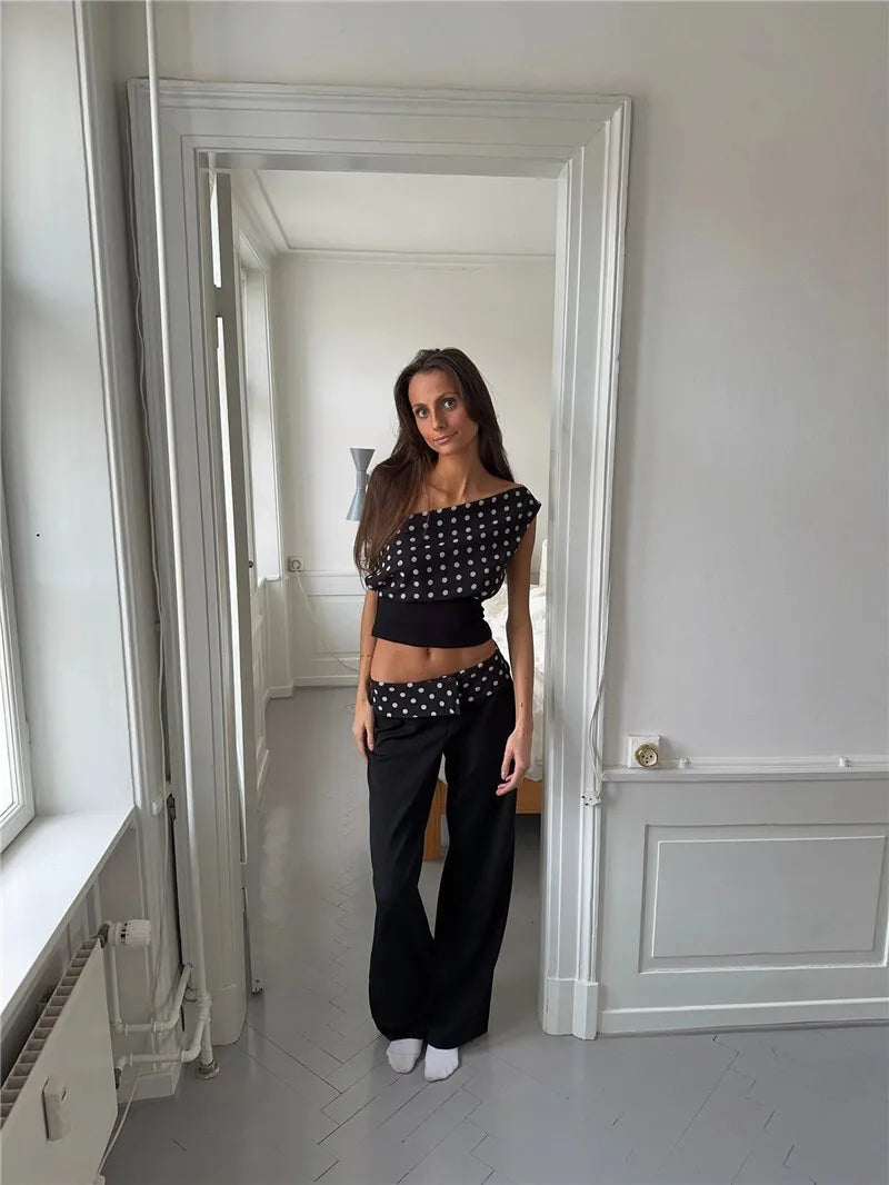 Backless Polka Dot Crop Tops Women Vest Fashion Summer New Oblique Shoulder Sleeveless Tank Tops Pullovers Female