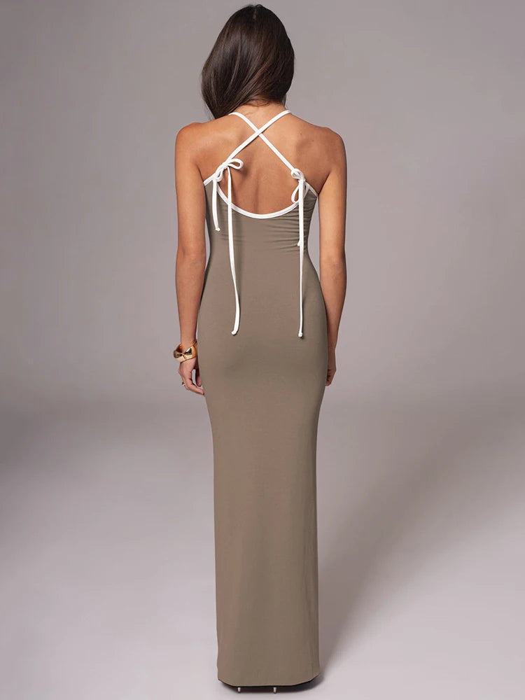 Spaghetti Strap Lace-up Sexy Maxi Dress For Women Gown Fashion Sleeveless Backless Bodycon Evening Sexy Long Dress