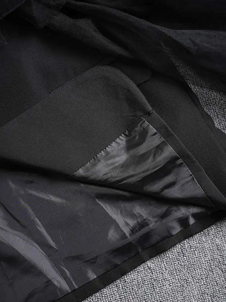 Women Black Irregular Mesh Ruffles Big Size Blazer New Lapel Long Sleeve Jacket Fashion Tide Spring Autumn 2025 CP3519