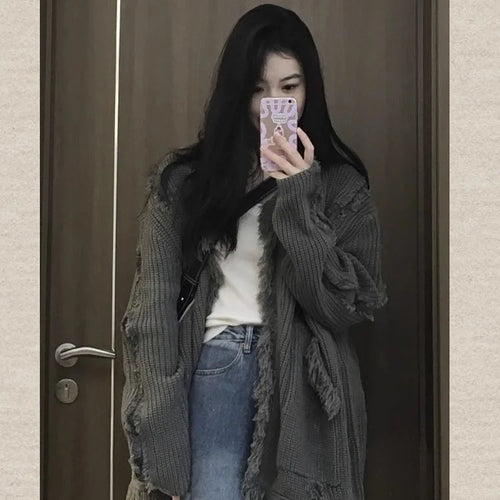 Load image into Gallery viewer, Knitwear Sueter Mujer Oversized Cardigan Coat 2024 Women Clothing Pull Femme Fashion Tassel Knitting Korean Sweater Y2k Tops
