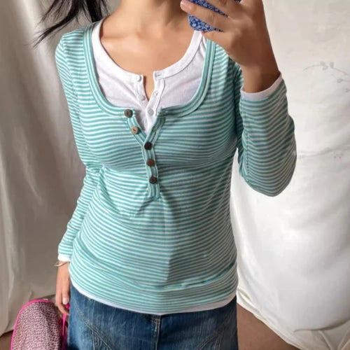 Load image into Gallery viewer, Y2k Tops Fashion Women T Shirts 2025 Ropa Mujer Fake Two Tees Korean Casual Camisetas Streetwear Striped Vintage Tshirts 63b848
