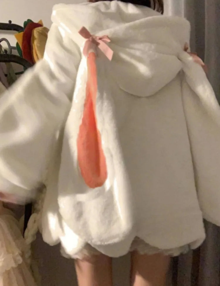 Kawaii Patchwork Loose Casual Hooded Coats Japanese Streetwear Fashion Fluffy  New Y2k Aesthetic Grunge Pocket Women Tops